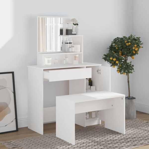 vidaXL طاولة تسريحة مع مرآة أبيض 86.5x35x136 سم