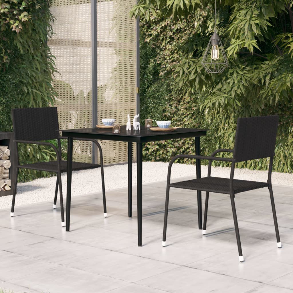 vidaXL طاولة سفرة حديقة أسود 80×80×74 سم فولاذ وزجاج