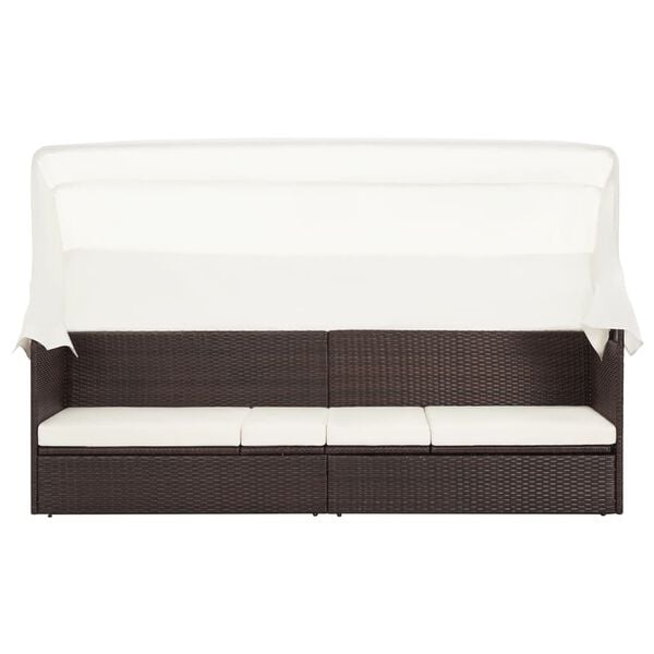 vidXL كنبة حديقة مع ظلة بولي روطان بني