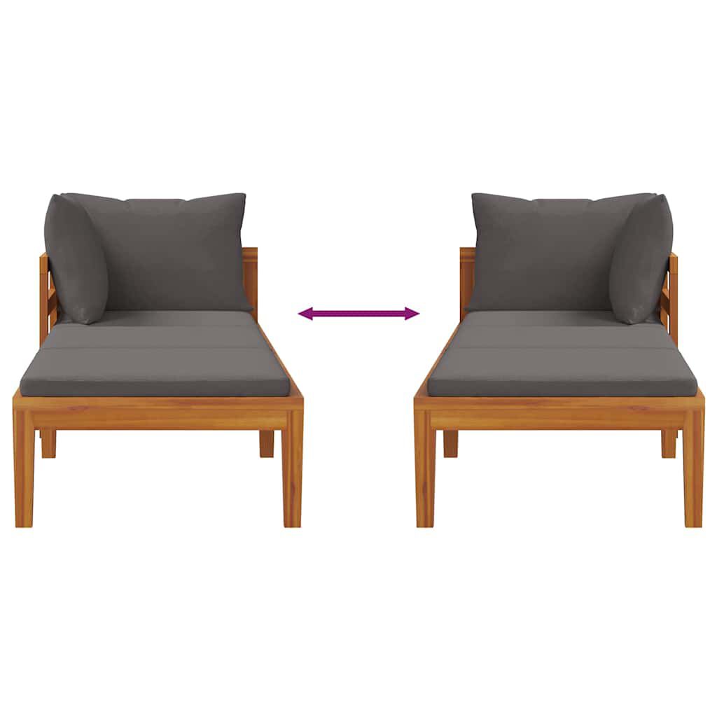 vidaXL كرسي تشمس مع مسند ذراع 1 رمادي داكن خشب أكاسيا صلب