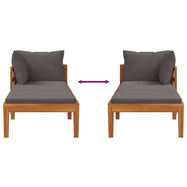 vidaXL كرسي تشمس مع مسند ذراع 1 رمادي داكن خشب أكاسيا صلب