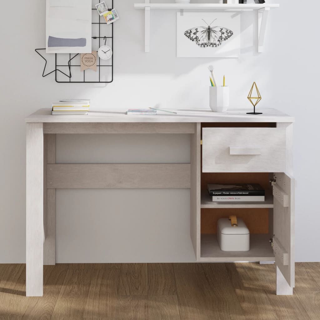 vidaXL مكتب أبيض 113×50×75 سم خشب صنوبر صلب