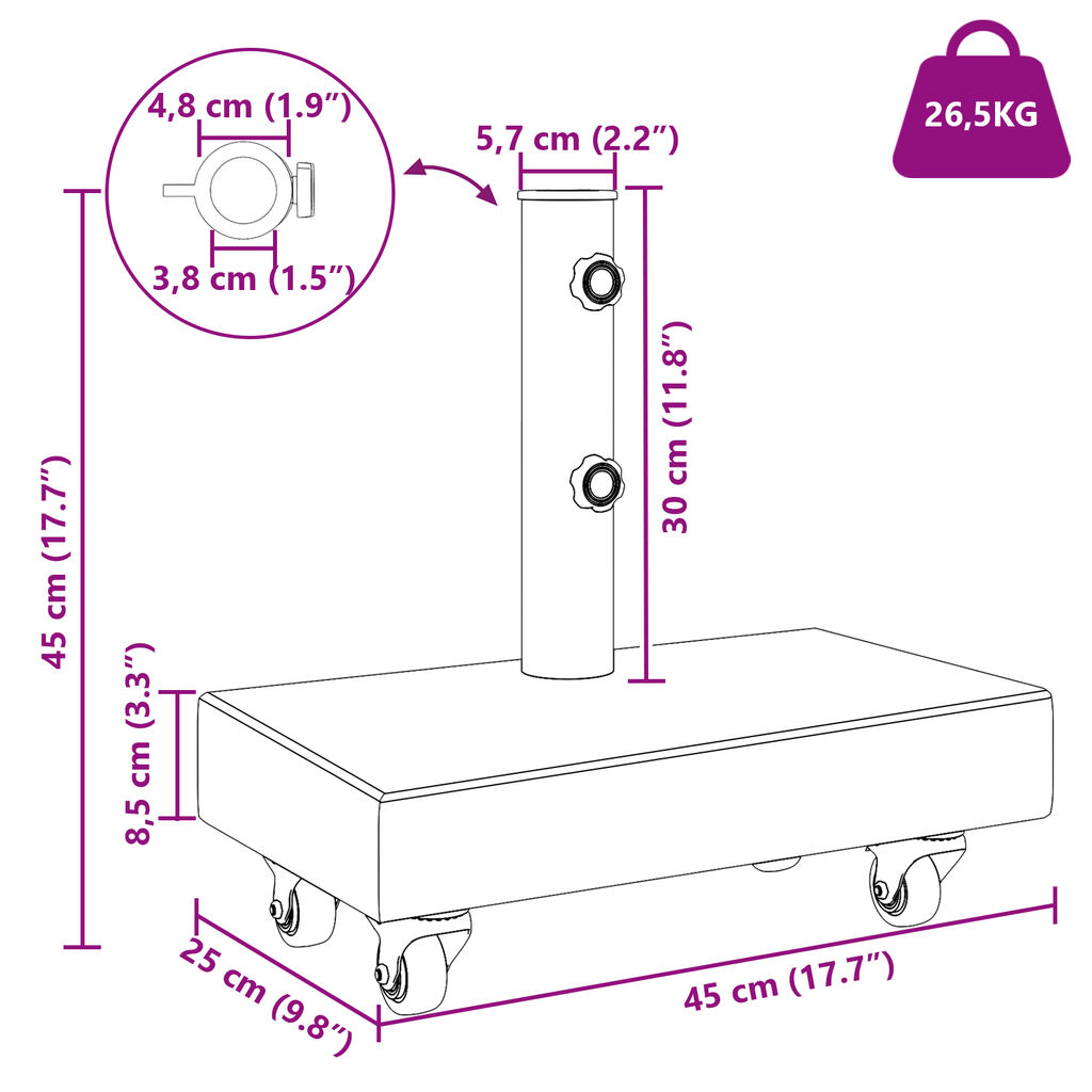 vidaXL قاعدة مظلة أسود 45×25×8 سم جرانيت