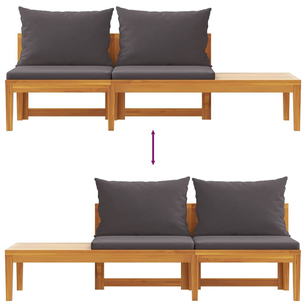 vidaXL بنش حديقة مع طاولة ووسائد رمادي داكن خشب أكاسيا صلب