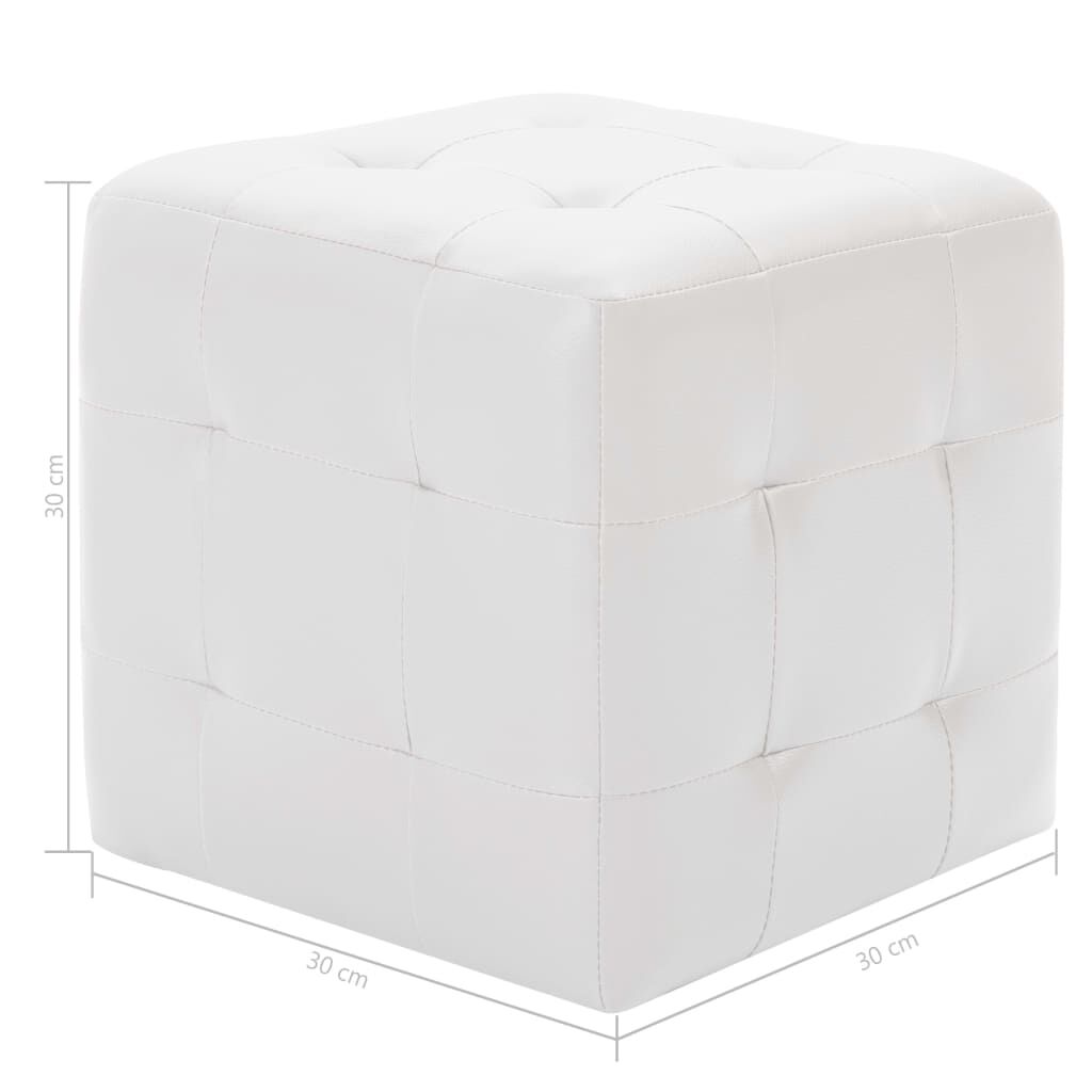 278389 vidaXL بوف 2ق أبيض 30x30x30 سم جلد صناعي (60739)