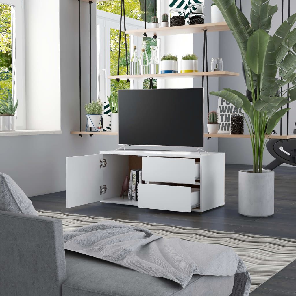 vidaXL خزانة تلفزيون لون أبيض 80×34×36 سم خشب صناعي