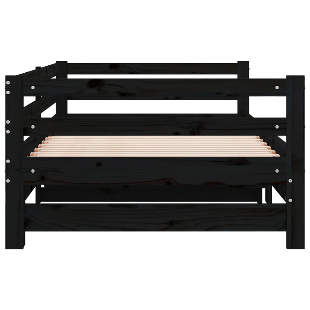 vidaXL سرير نهاري قابل للسحب خشب صنوبر صلب أسود 2×(90×200) سم