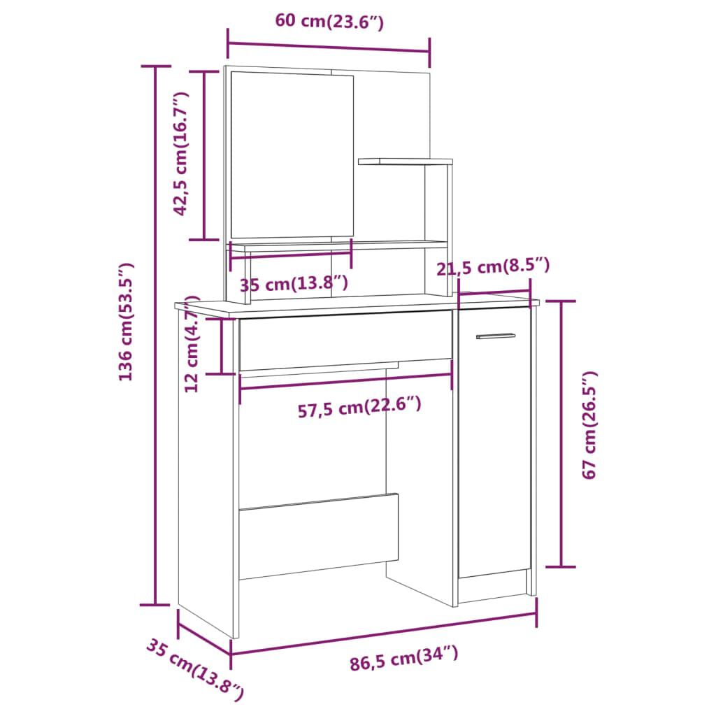 طقم طاولة تسريحة VidaXL أبيض 86.5x35x136 سم