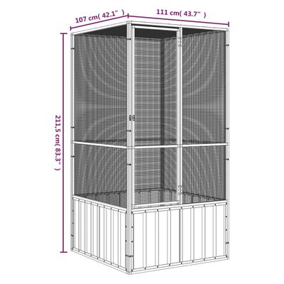 vidaXL قفص طيور أنثراسايت 211,5x107x111 سم فولاذ مجلفن