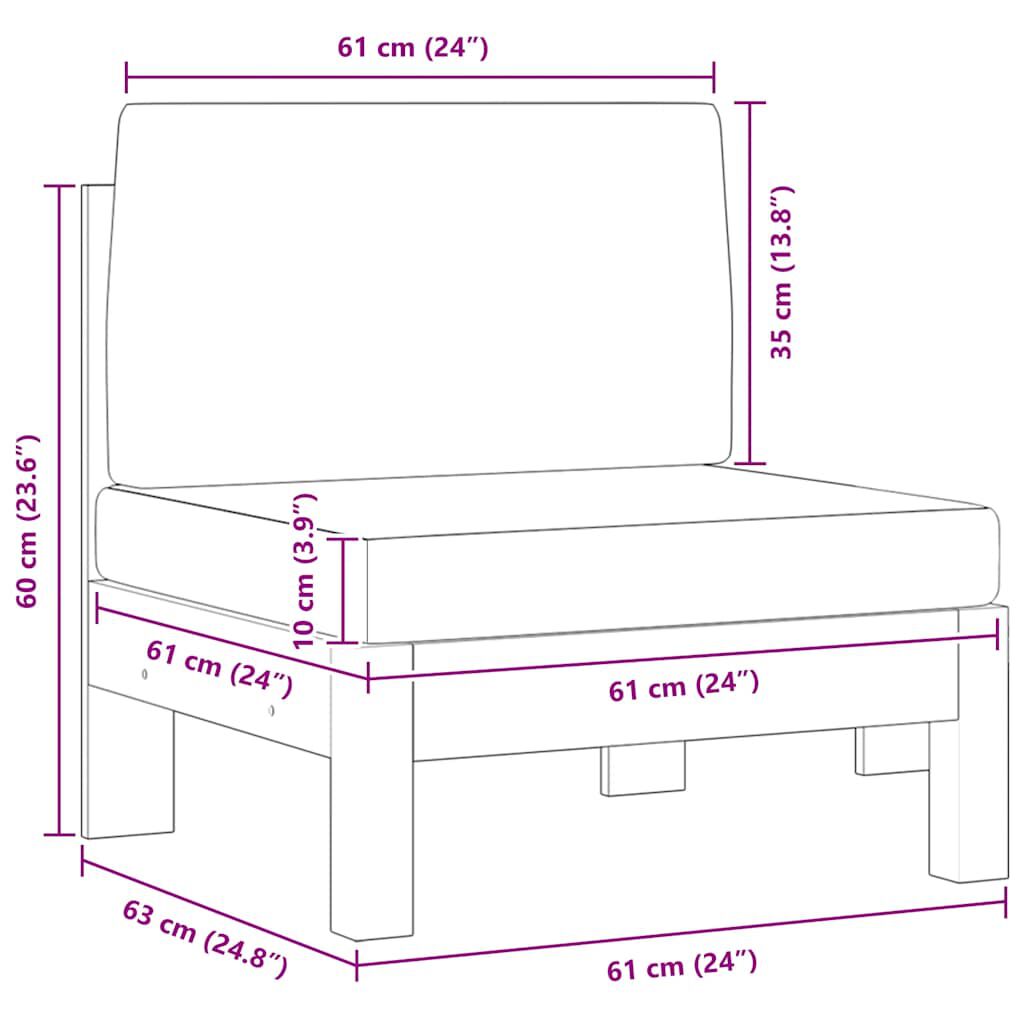 vidaXL أريكة وسطى مع وسائد رمادي داكن خشب أكاسيا صلب