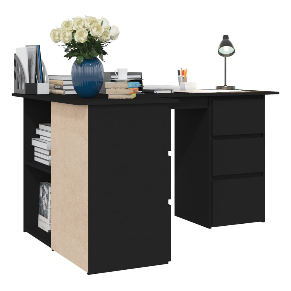 vidaXL مكتب زاوية لون أسود 145×100×76 سم خشب صناعي
