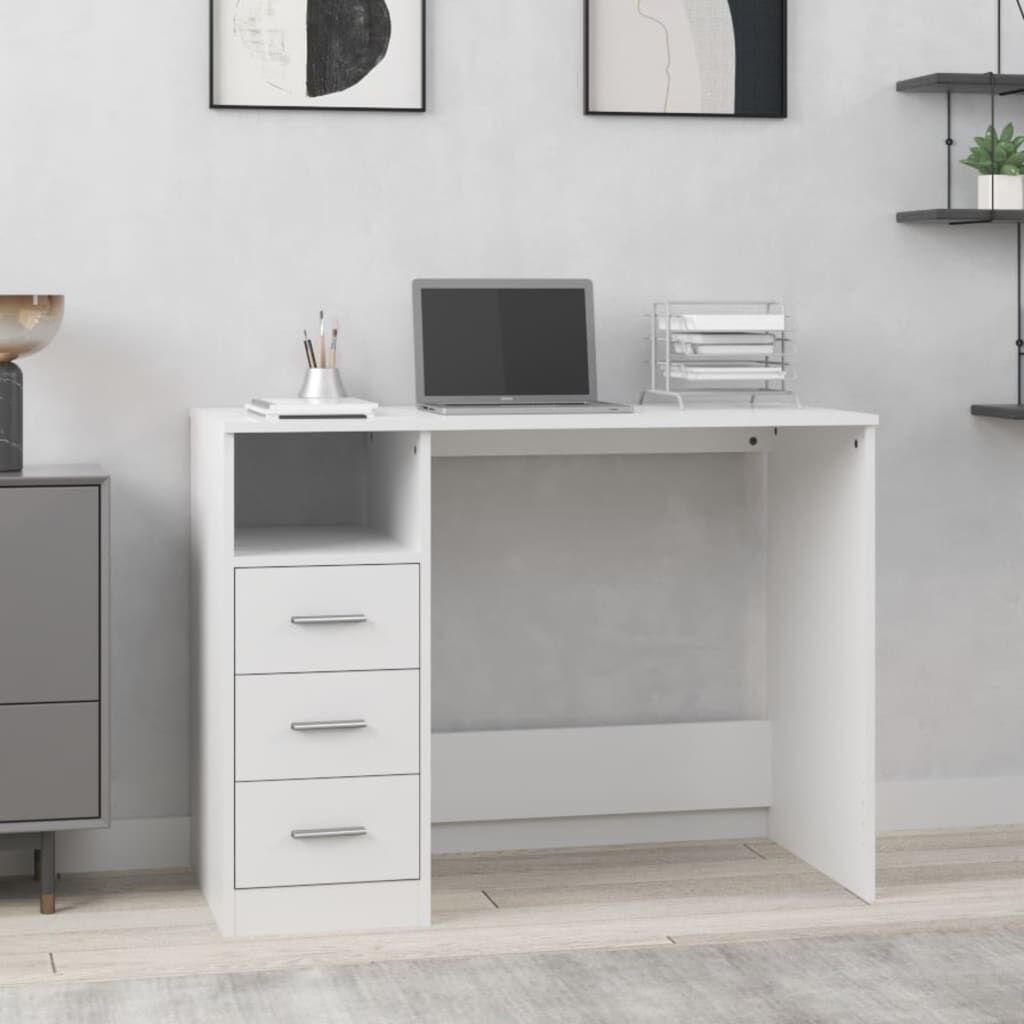 vidaXL مكتب بأدراج لون أبيض 102×50×76 سم خشب صناعي