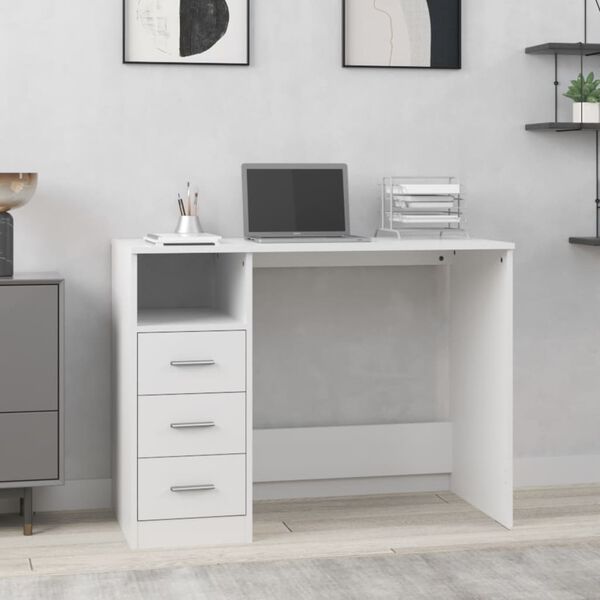 vidaXL مكتب بأدراج لون أبيض 102×50×76 سم خشب صناعي
