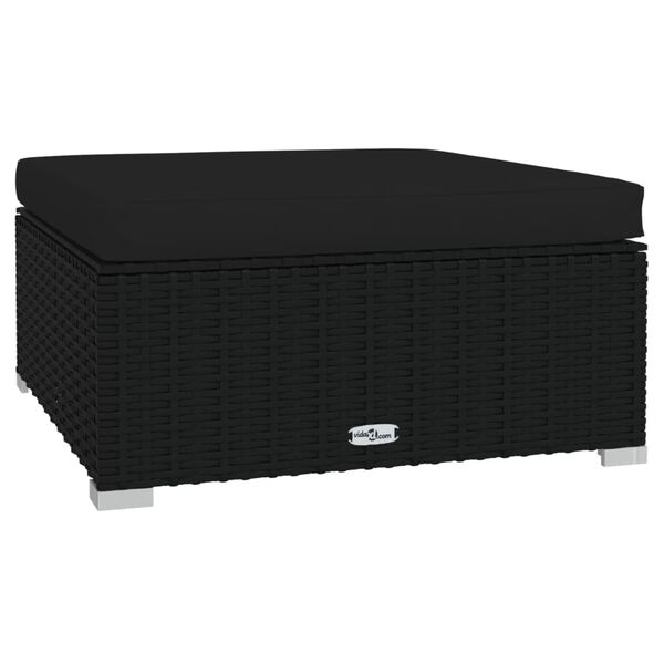 vidaXL مسند قدم حديقة مع وسادة أسود 70×70×30 سم بولي روطان