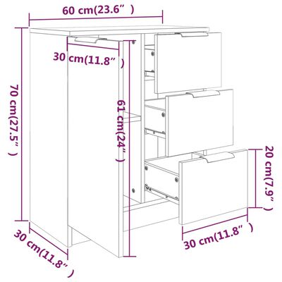 vidaXL خزانات جانبية 2 ق أبيض 60×30×70 سم خشب صناعي