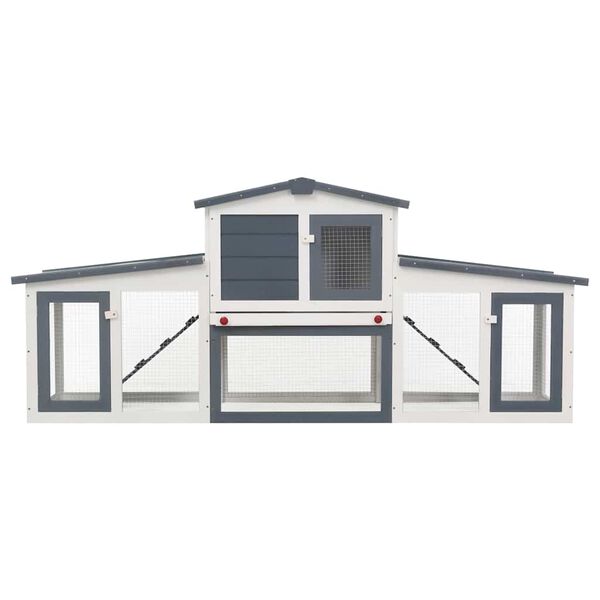vidaXL قفص أرانب خارجي كبير رمادي وأبيض 204×45×85 سم خشب