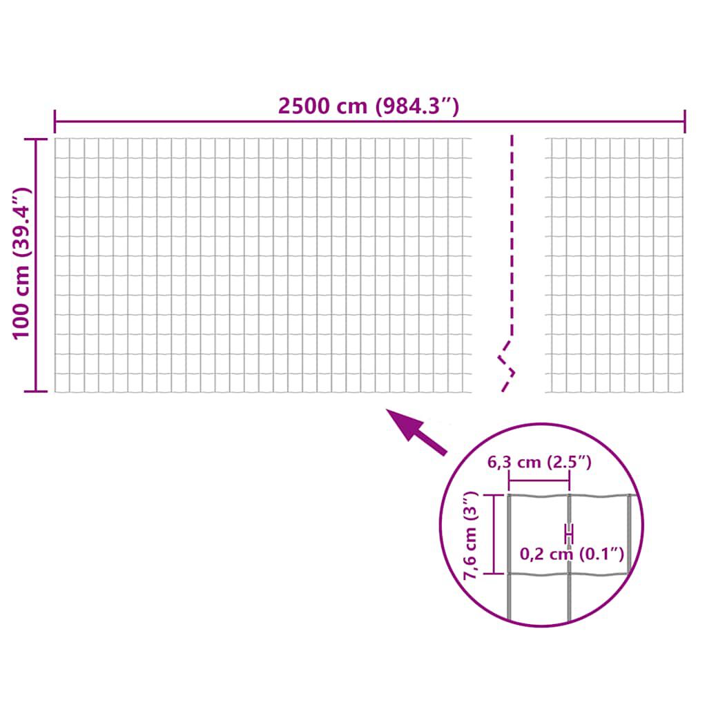 vidaXL سياج يورو فولاذ 1,0x25 متر أخضر