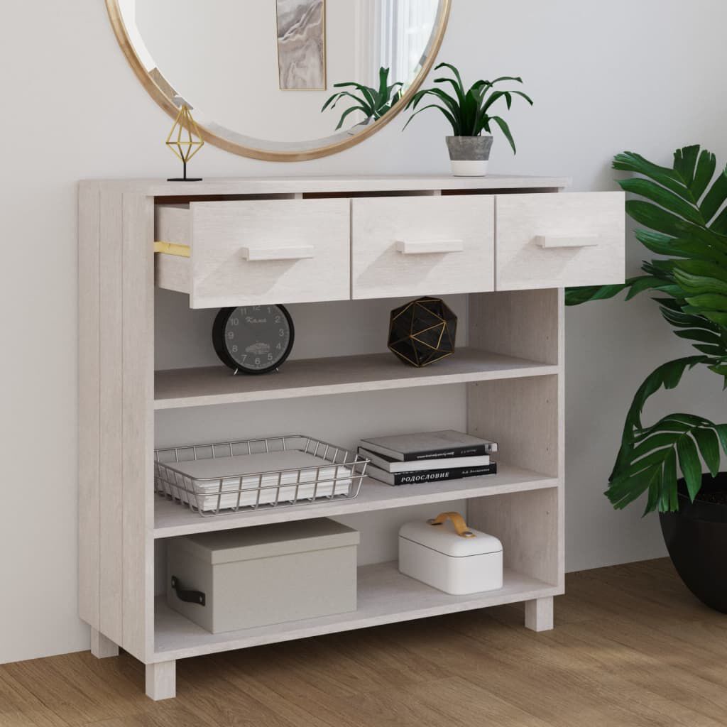 vidaXL طاولة كونسول أبيض 90×35×90 سم خشب صنوبر صلب