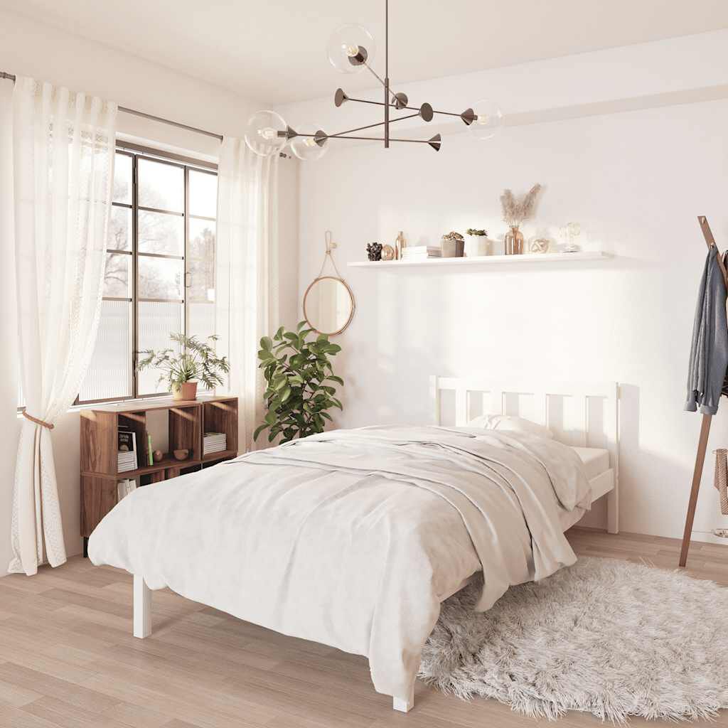vidaXL إطار سرير خشب صنوبر صلب أبيض 90×200 سم