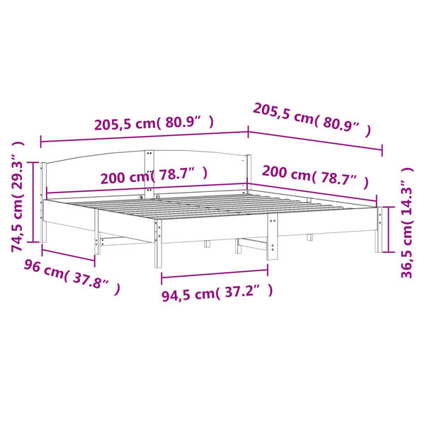 vidaXL إطار سرير دون مرتبة لون أبيض 200x200 سم خشب صلب صنوبر