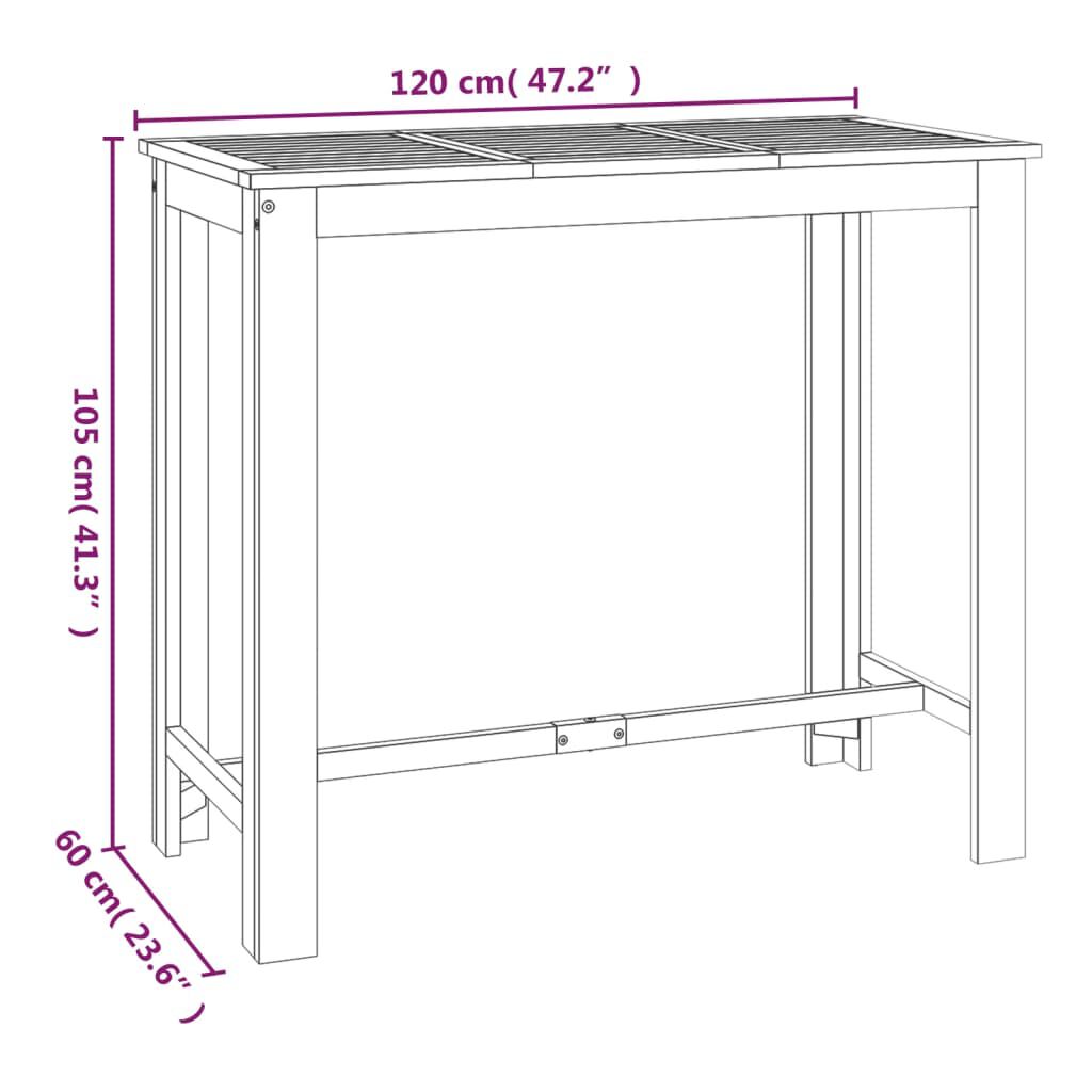 vidaXL طاولة بار حديقة 120×60×105 سم خشب أكاسيا صلب