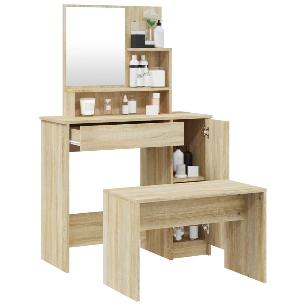 VidaXL طقم طاولة تسريحة سونوما أوك 136x35x86.5 سم