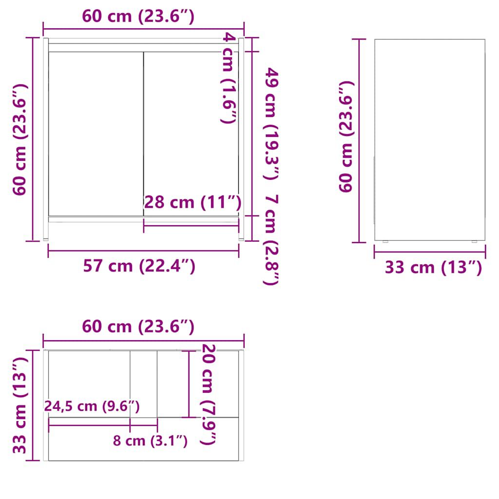vidaXL خزانة حمام سونوما أوك 60×33×61 سم خشب صناعي