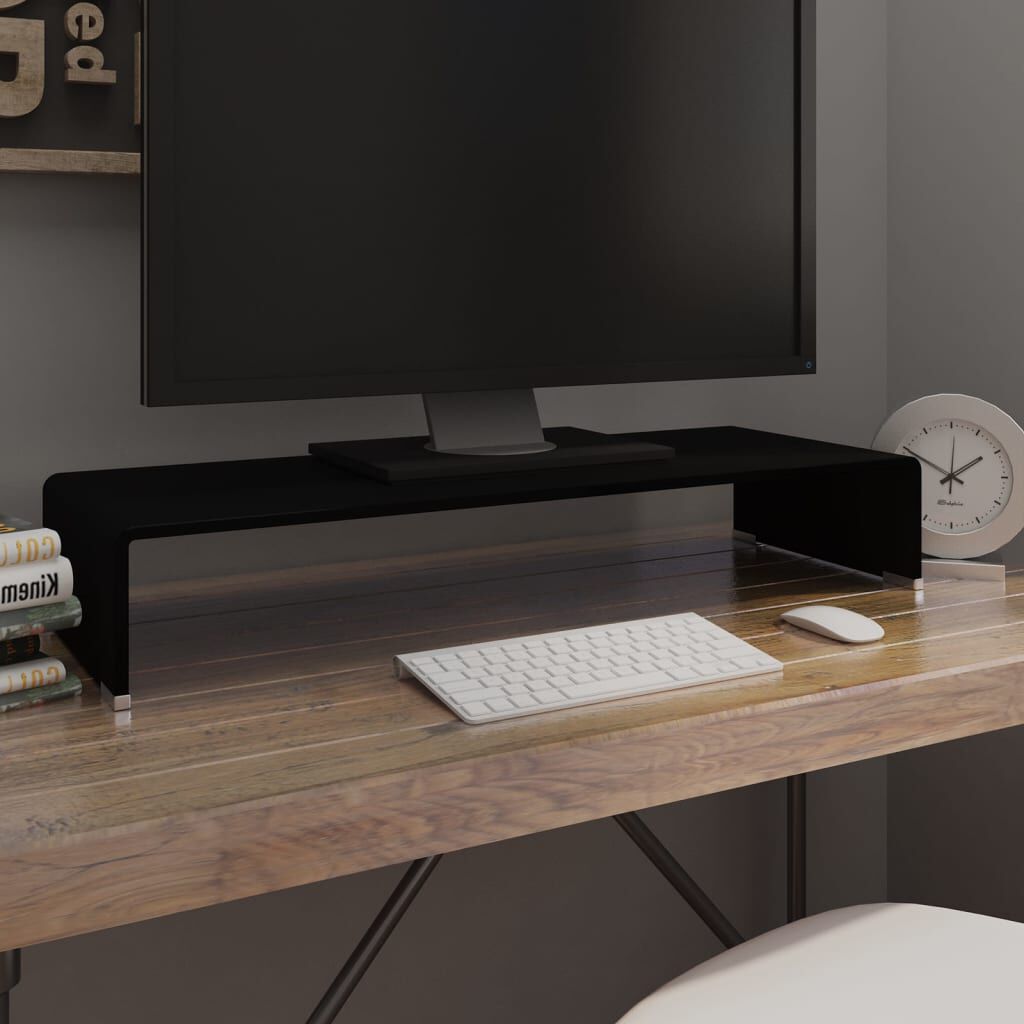 vidaXL حامل تلفزيون/رافع شاشة زجاج أسود 80×30×13 سم