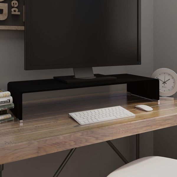 vidaXL حامل تلفزيون/رافع شاشة زجاج أسود 80×30×13 سم