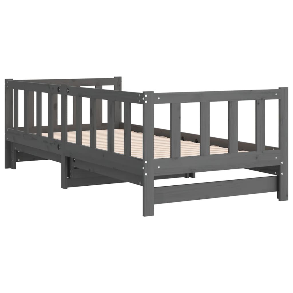 vidaXL سرير نهاري قابل للسحب خشب صنوبر صلب رمادي 2×(90×200) سم