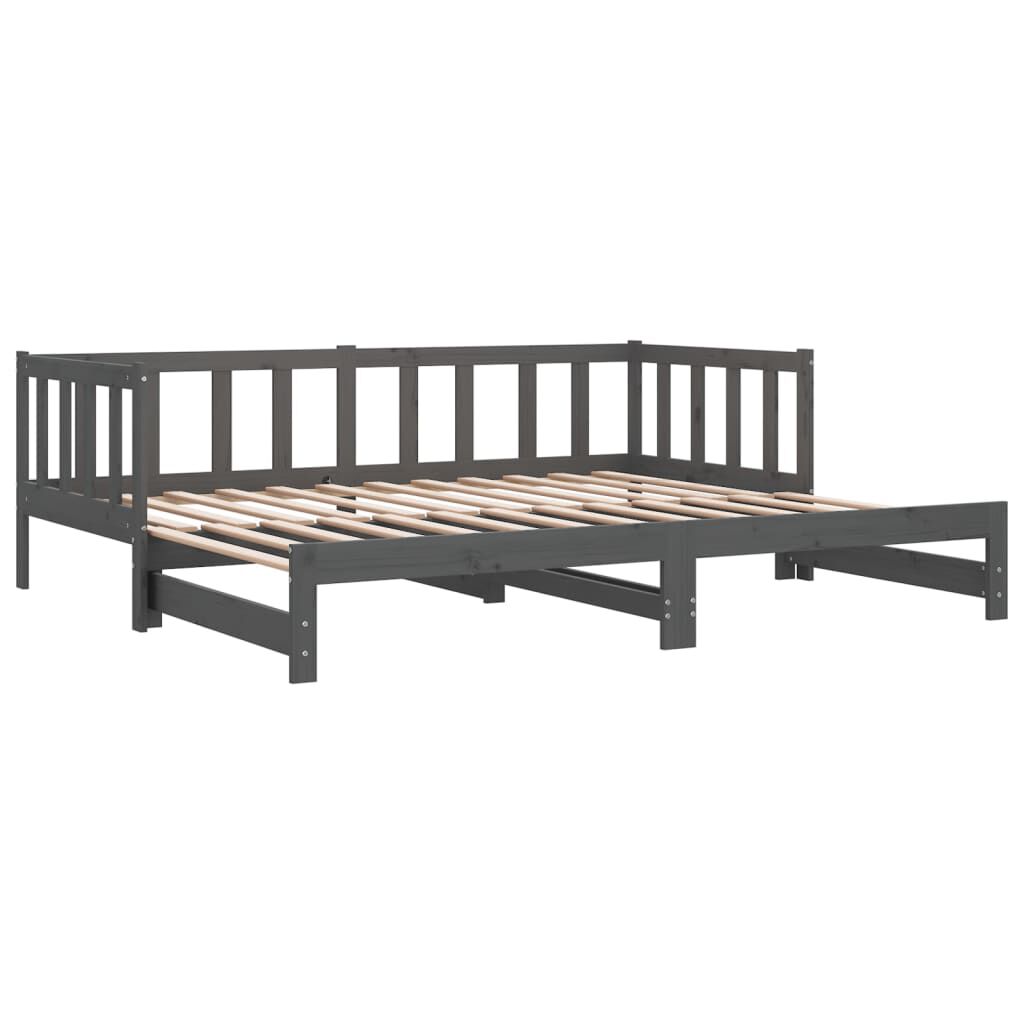 vidaXL سرير نهاري قابل للسحب خشب صنوبر صلب رمادي 2×(90×200) سم