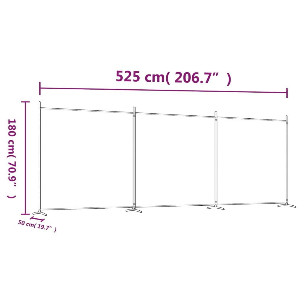 vidaXL مقسم غرفة 3-ألواح أسود 525×180 سم قماش