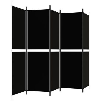 vidaXL مقسم غرفة 5-ألواح أسود 250×180 سم قماش