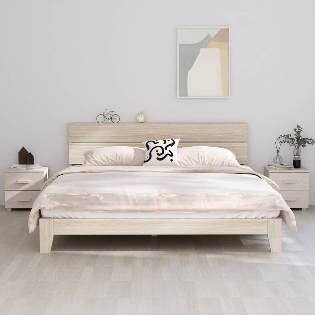 vidaXL خزانات جانب السرير 2 ق أبيض 40×35×44.5 سم خشب صنوبر صلب
