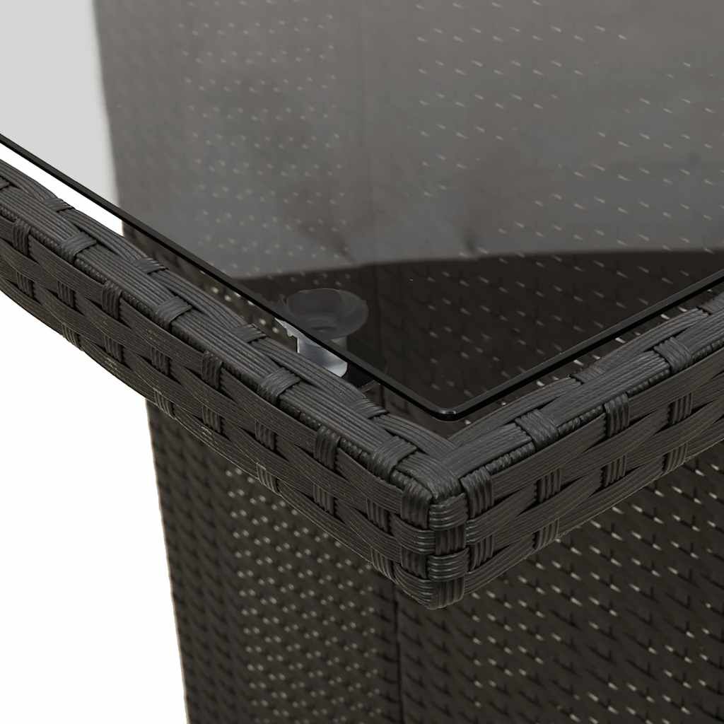 vidaXL طاولة حديقة وسطح زجاجي لون أسود 74x80x190 سم بولي روطان
