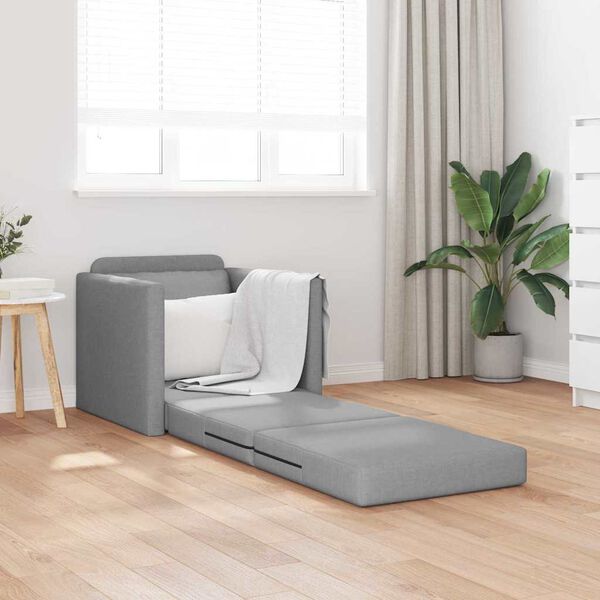 vidaXL سرير أريكة أرضي 2 في 1 لون رمادي فاتح 55x174x112 سم قماش