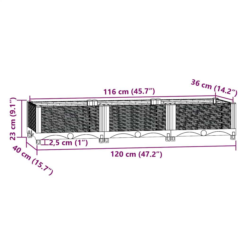 vidaXL حوض زراعي مرتفع 120×40×23 سم بولي بروبيلين