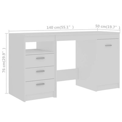 vidaXL مكتب أبيض 140×50×76 سم خشب صناعي