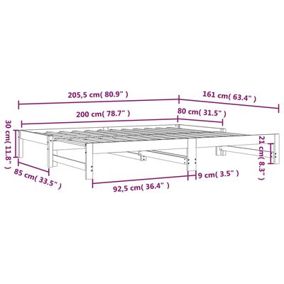 vidaXL سرير نهاري قابل للطي لون أبيض 2x(200x80) سم خشب صنوبر صلب