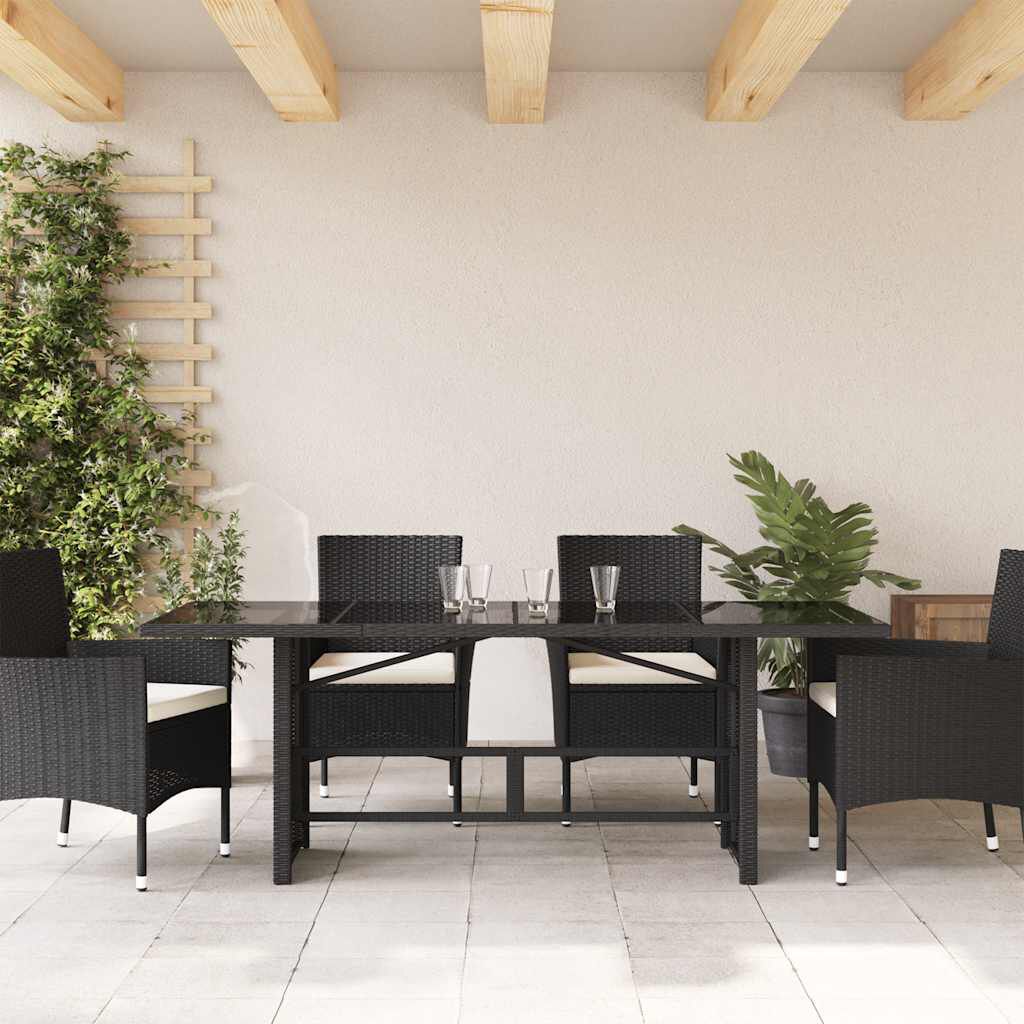 vidaXL طاولة حديقة وسطح زجاجي لون أسود 74x80x190 سم بولي روطان