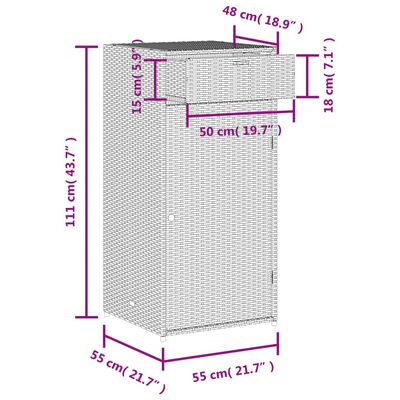 vidaXL خزانة تخزين حديقة لون أسود 111x55x55 سم بولي روطان