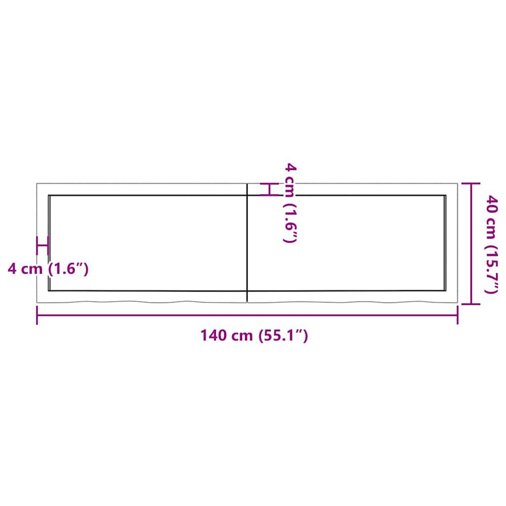 vidaXL سطح طاولة لون بني فاتح 140*40*(2-4) سم خشب بلوط صلب معالج