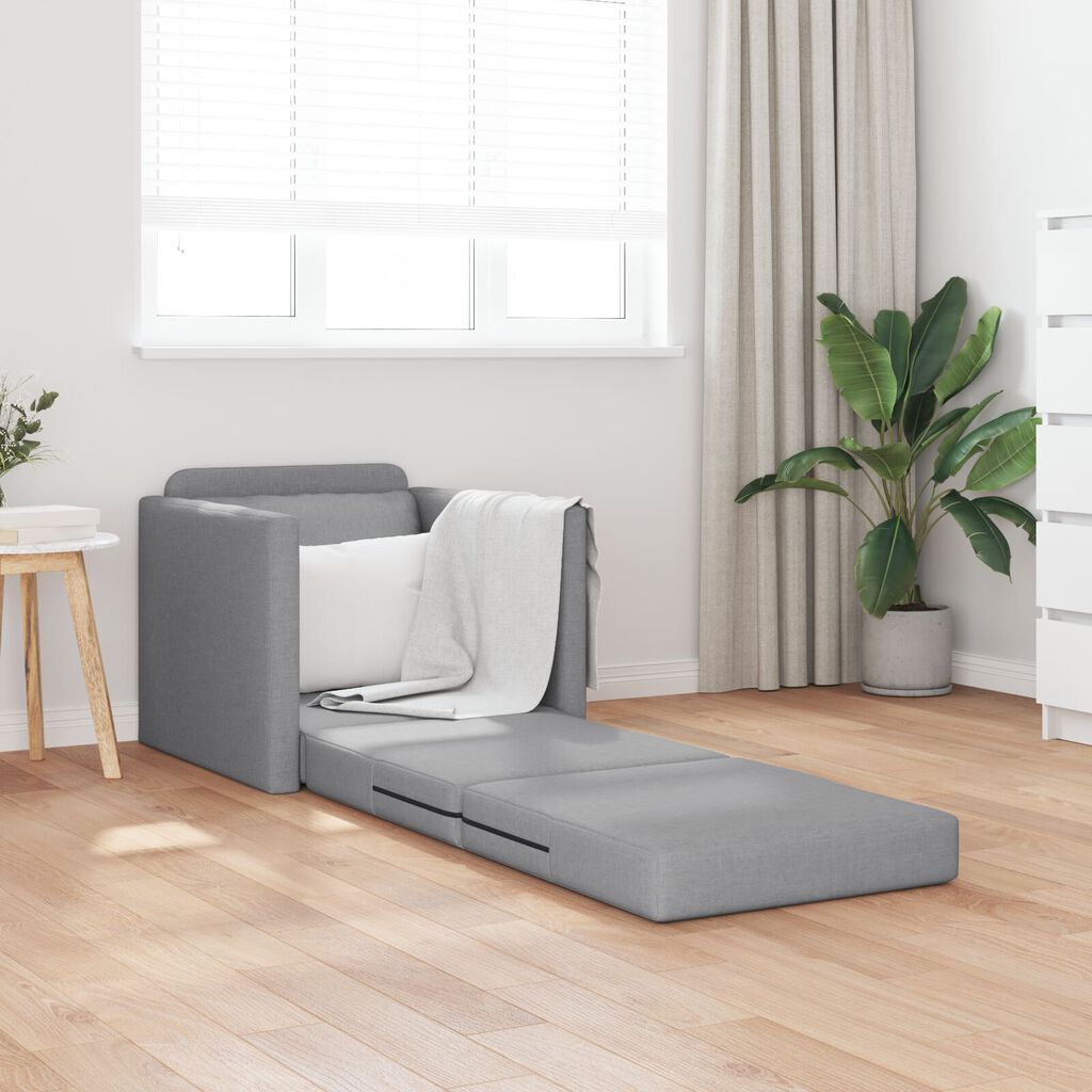 vidaXL سرير أريكة أرضي 2 في 1 لون رمادي فاتح 55x174x112 سم قماش