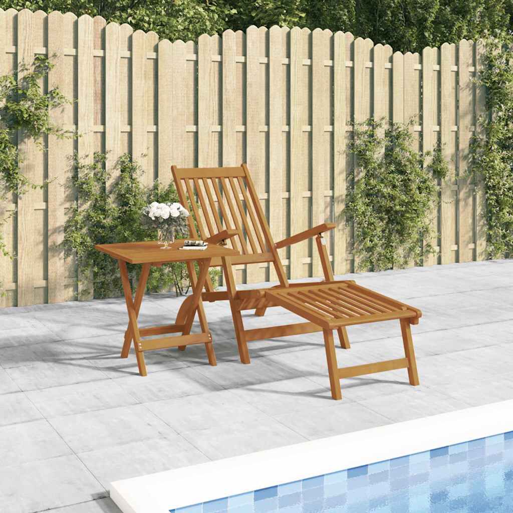 كراسي استرخاء vidaXL Outdoor مع مسند للقدمين وطاولة خشب سنط صلب