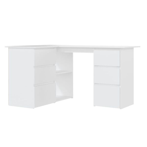 vidaXL مكتب زاوية لون أبيض 145×100×76 سم خشب صناعي