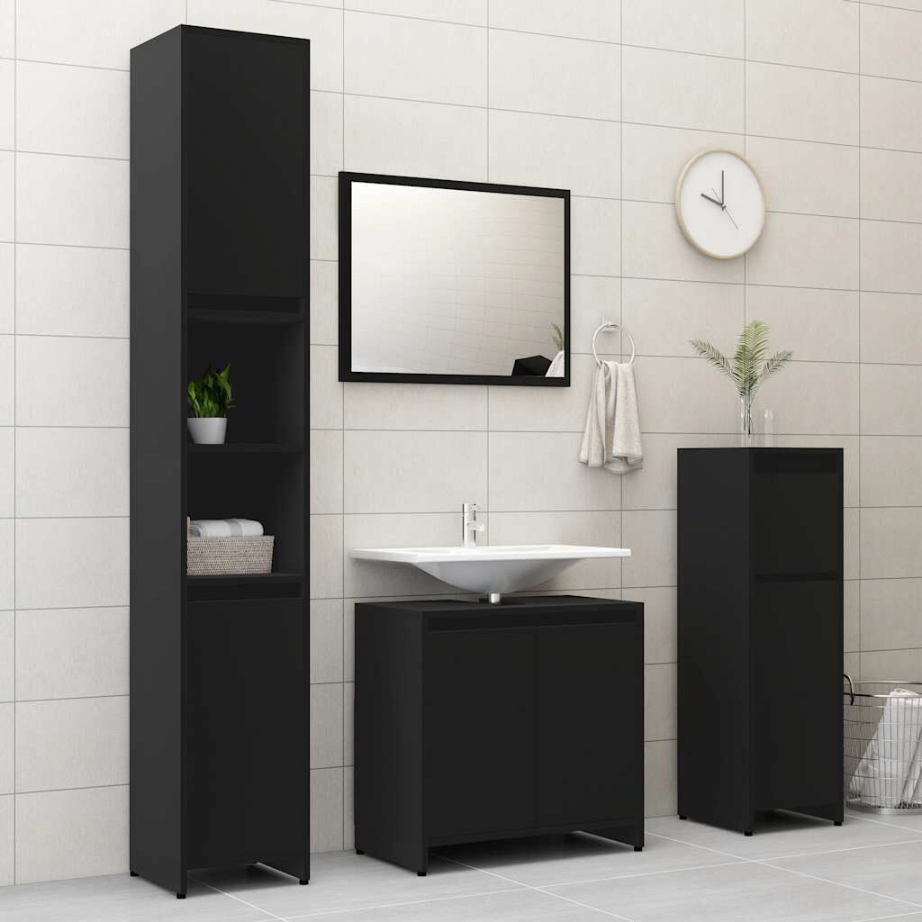 vidaXL خزانة حمام لون أسود 60×33×61 سم خشب صناعي