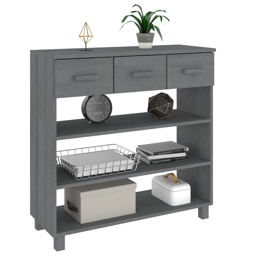 vidaXL طاولة كونسول رمادي داكن 90×35×90 سم خشب صنوبر صلب