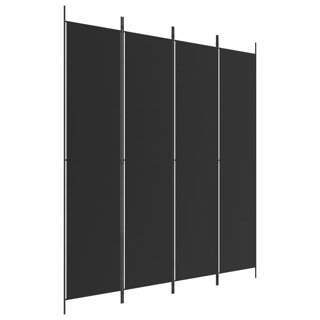 vidaXL مقسم غرفة 4-ألواح أسود 200×220 سم قماش