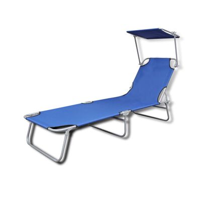 vidaXL كرسي تشمس قابل للطي مع مظلة فولاذ وقماش أزرق