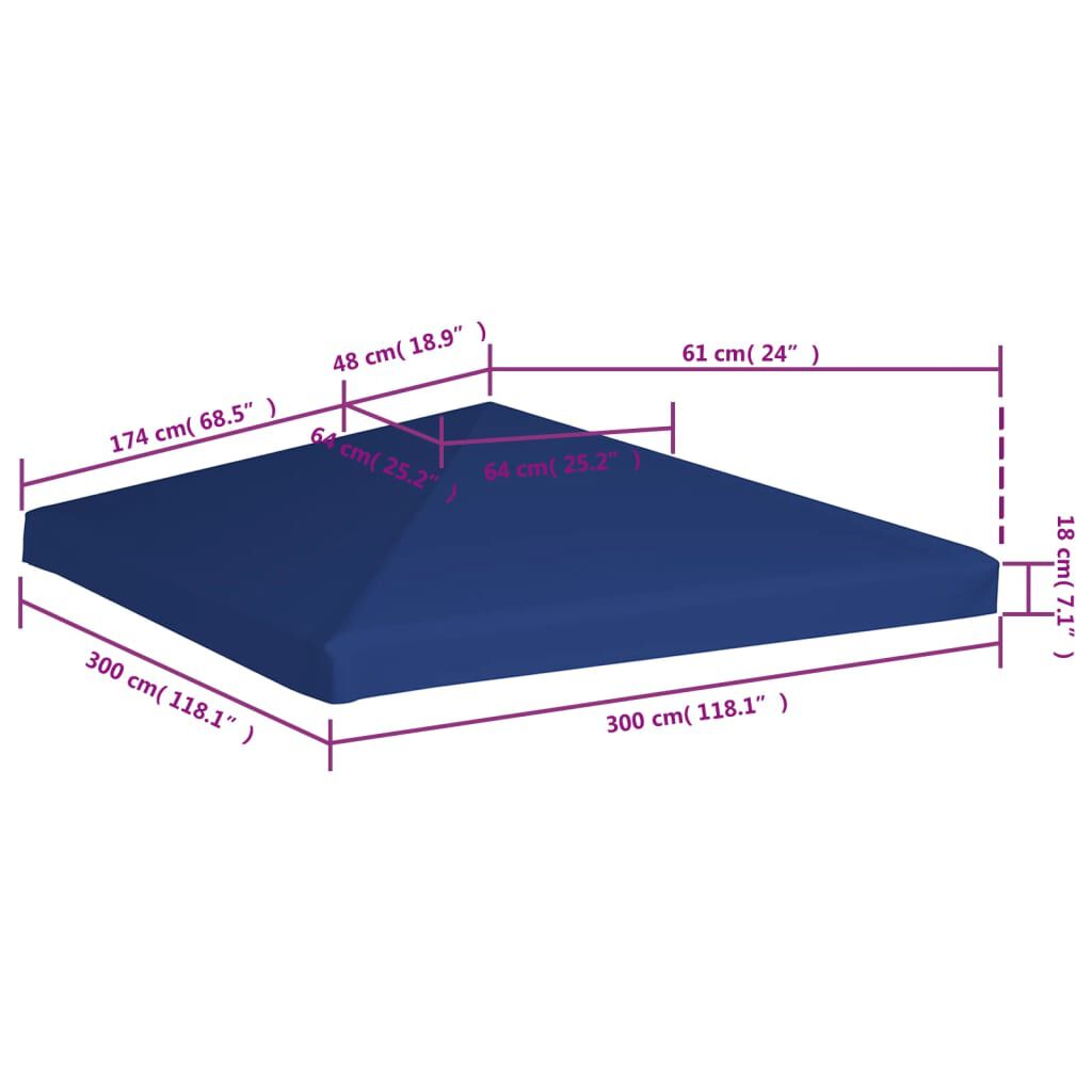 vidaXL غطاء مظلة جازيبو بديل 310 جم/م² أزرق داكن 3×3 متر